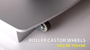 Podium with caster wheels